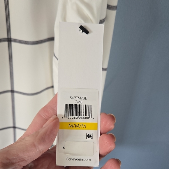 Calvin Klein Women's Cream and Black Grid Blouse - Picture 4 of 6